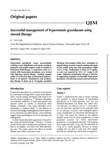 Successful management of hyperemesis gravidarum using steroid ...