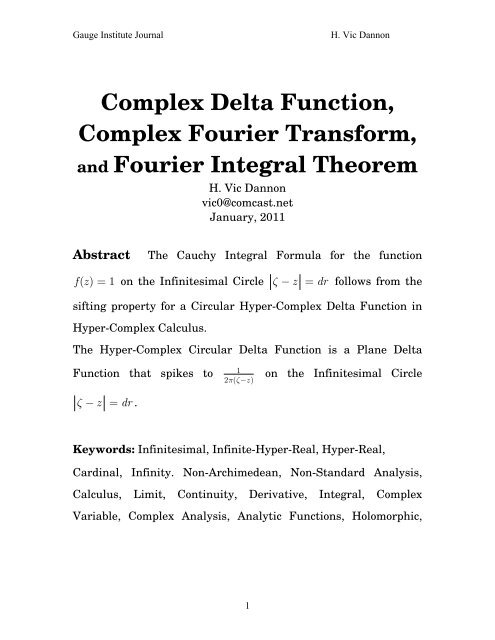 Circular Complex Delta Function - Gauge-institute.org