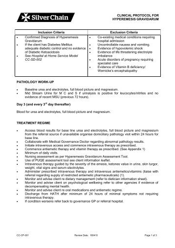 Clinical Protocol for Hyperemesis Gravidarum