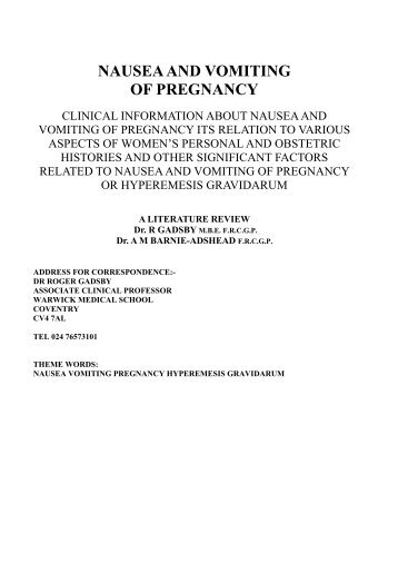 nausea and vomiting of pregnancy - Pregnancy Sickness Support