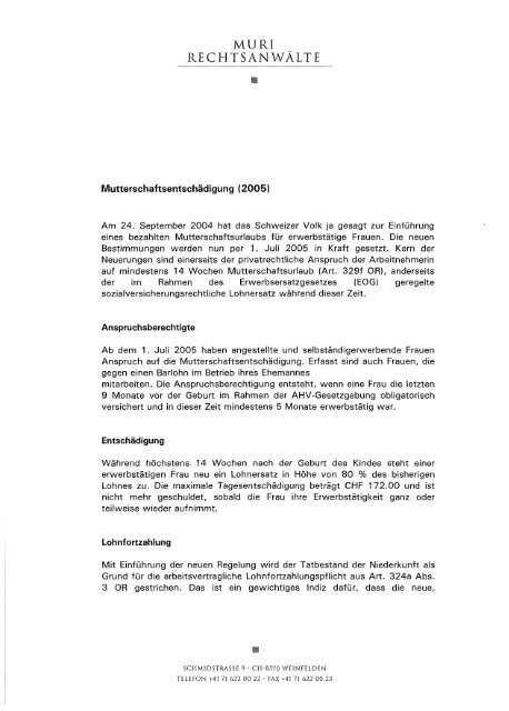 Mutterschaftsentschädigung (128 KB) - Muri Rechtsanwälte