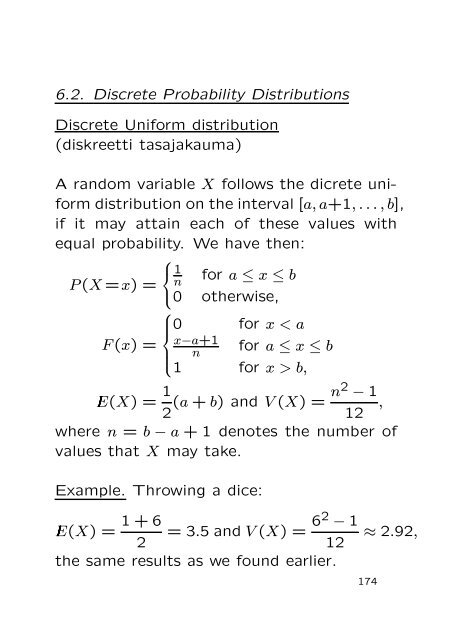 6.2. Discrete Probability Distributions Discrete Uniform distribution ...