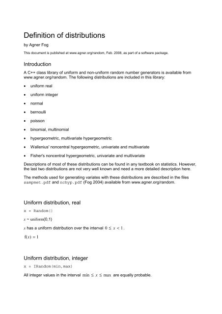 Definition of distributions - Agner Fog