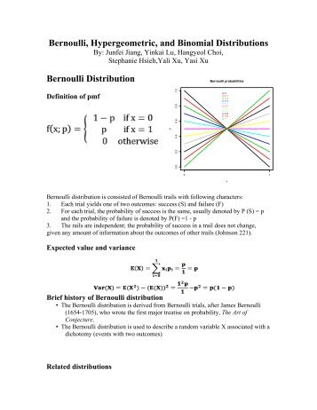 Bernoulli, Hypergeometric, and Binomial Distributions ... - Statistics