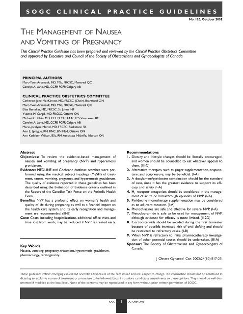 The Management Of Nausea Sogc
