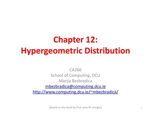 Chapter 12: Hypergeometric Distribution - School of Computing