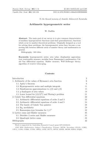 Arithmetic hypergeometric series - CARMA - University of Newcastle