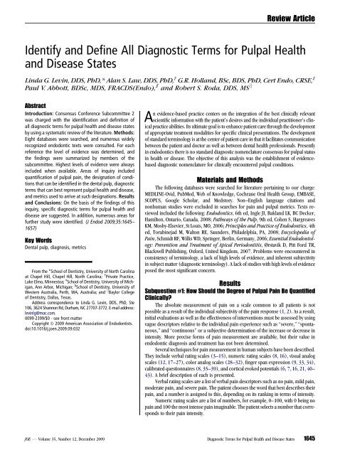 Identify and Define All Diagnostic Terms for Pulpal - American ...