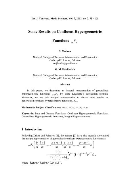 Some results on confluent hypergeometric functions _mF_m