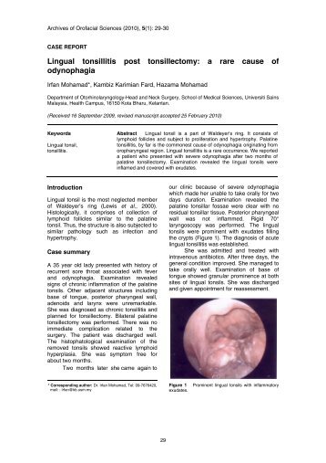 Lingual tonsillitis post tonsillectomy - School of Dental Sciences - USM