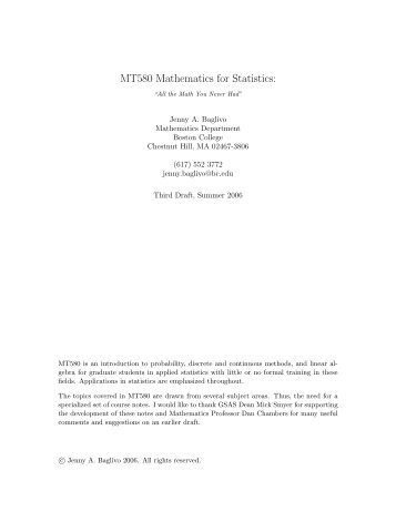 MT580 Mathematics for Statistics: - Boston College