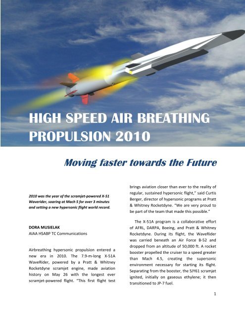 HIGH SPEED AIR BREATHING PROPULSION 2010 - AIAA Info