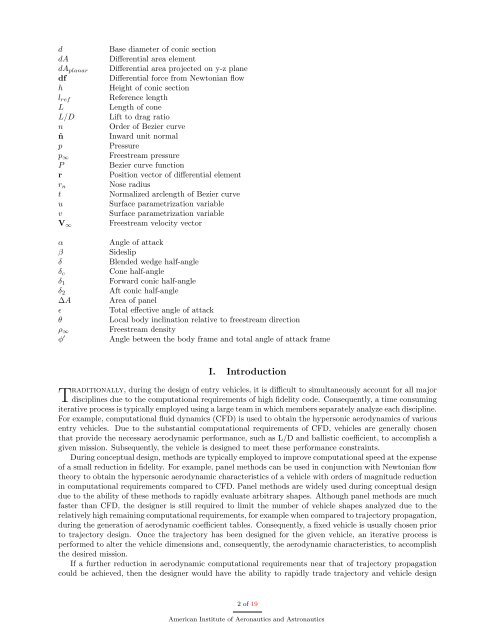 Analytic Hypersonic Aerodynamics for Conceptual Design of Entry ...