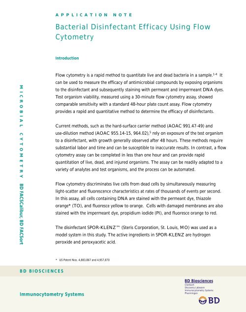 Bacterial Disinfectant Efficacy Using Flow Cytometry - BD Biosciences