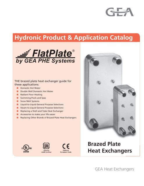 Hydronic Product Application Catalog Gea Phe Systems