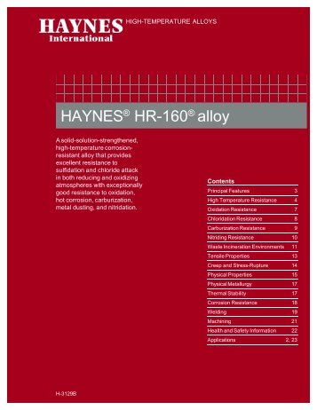 HAYNES® HR-160® alloy - Haynes International, Inc.