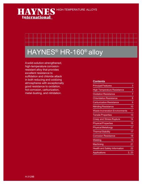 HAYNES® HR-160® alloy - Haynes International, Inc.