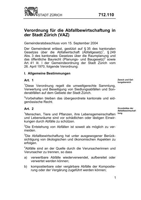 VAZ (PDF, 14 Seiten, 158 KB) - Stadt Zürich