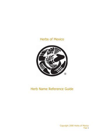 Herbs of Mexico Herb Name Reference Guide