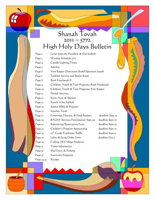 Shanah Tovah 2011 â€“ 5772 High Holy Days Bulletin