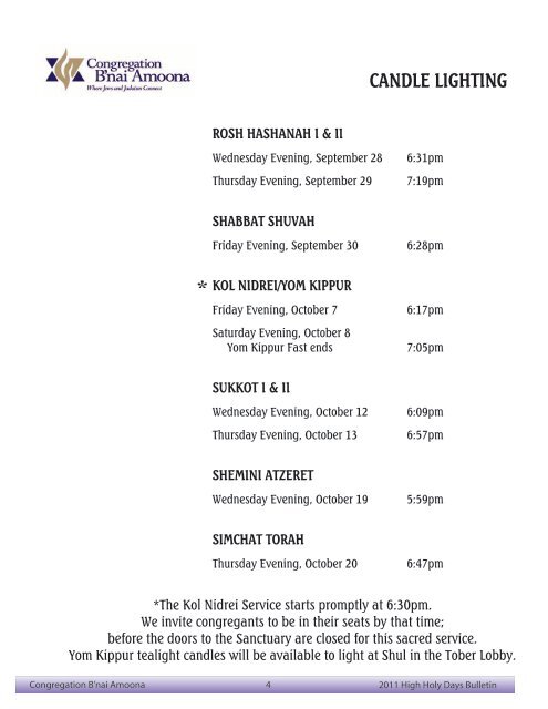 Shanah Tovah 2011 â€“ 5772 High Holy Days Bulletin