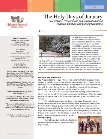 Holy Days, Celebrations, and Observances of January 2012.pub