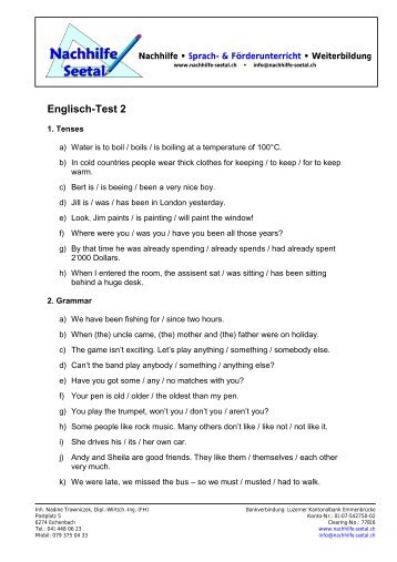 Englisch-Test 2 - Nachhilfe Seetal. Sprachunterricht ...