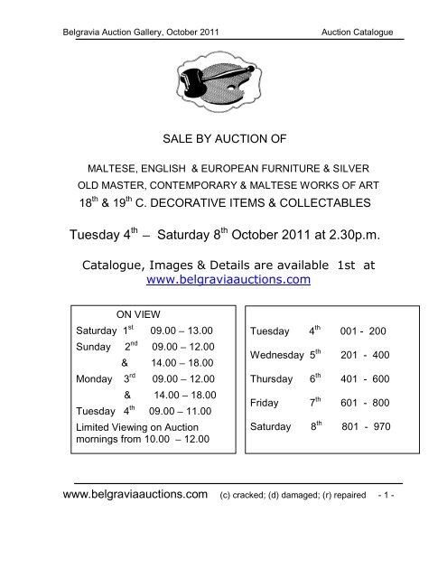 Tuesday 4 Th Belgravia Auction Gallery Malta