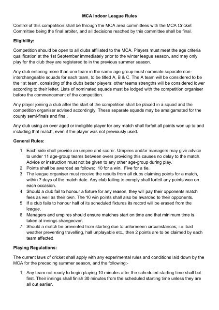 Mca Indoor League Rules Pdf Mca North Area