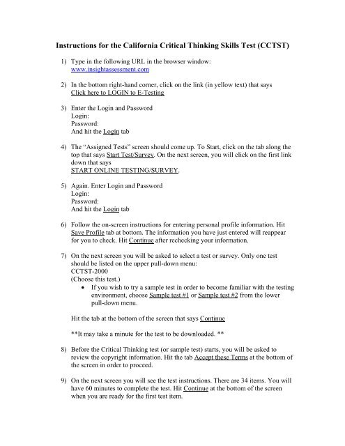 california critical thinking skills test sample questions