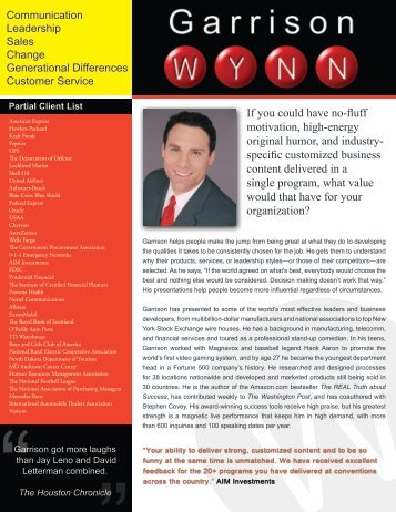 one sheet - Keynote Speaker Garrison Wynn