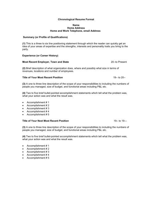 Chronological Resume Format Name Home Address Home and ...