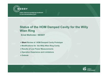 Status of the HOM Damped Cavity for the Willy Wien Ring - alba