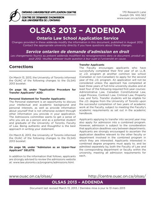 OLSAS Instruction Booklet - Ontario Universities' Application Centre