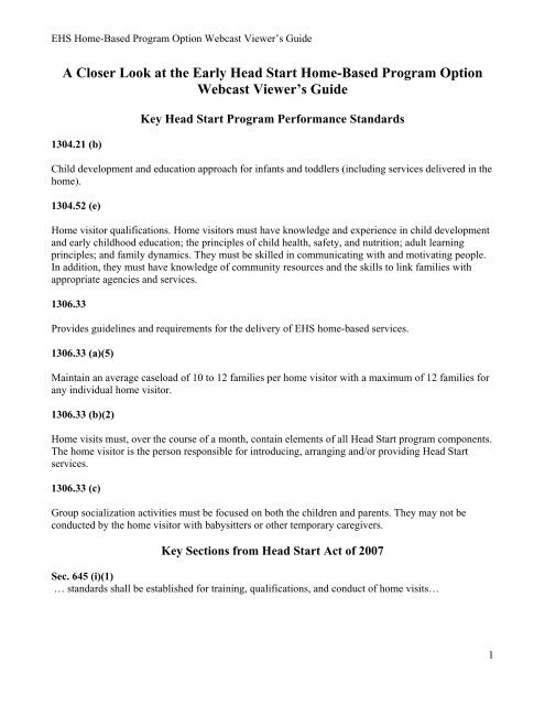 A Closer Look at the Early Head Start Home-Based Program ... - GVI