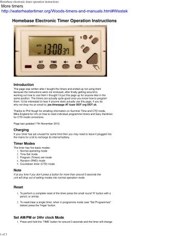Homebase electronic timer operation instructions - Water Heater ...
