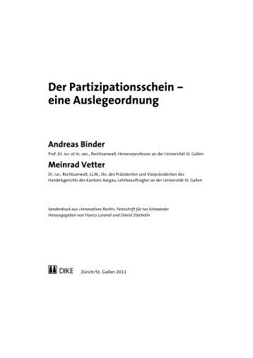 Der Partizipationsschein – eine Auslegeordnung - Binder ...