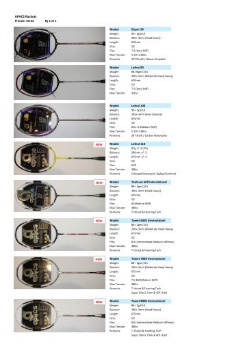 Apacs Racket Catalogue