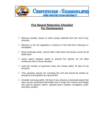 Fire Hazard Reduction Checklist For Homeowners - Carpinteria ...