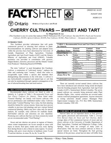 cherry cultivars — sweet and tart - Ontario Ministry of Agriculture ...