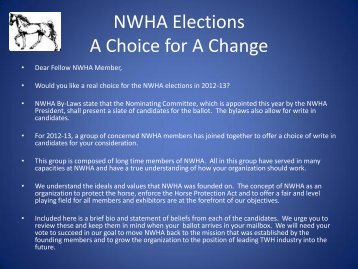 NWHA Elections A Choice for A Change - Gaited Gala Horse Show ...