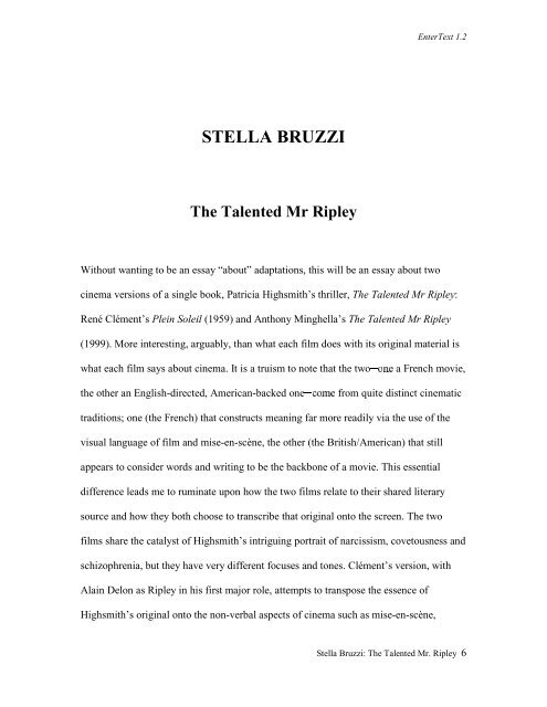 Stella Bruzzi: The Talented Mr. Ripley - Arts @ Brunel