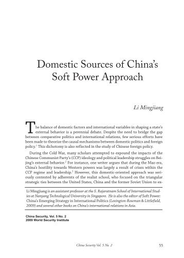 Domestic Sources of China's Soft Power Approach