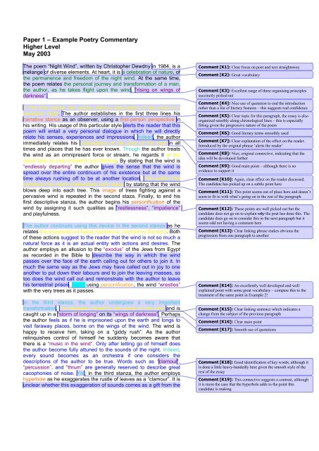 Paper 1 – Example Poetry Commentary Higher Level May 2003