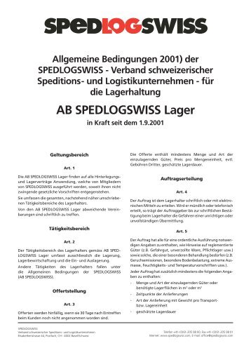 Allgemeine Bedingungen 2001) der SPEDLOGSWISS - Verband