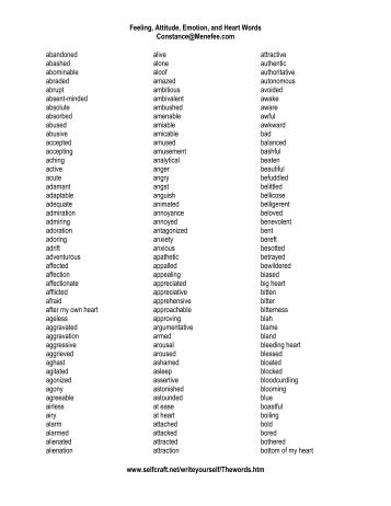 Feeling, Attitude, Emotion, and Heart Words ... - Selfcraft.net