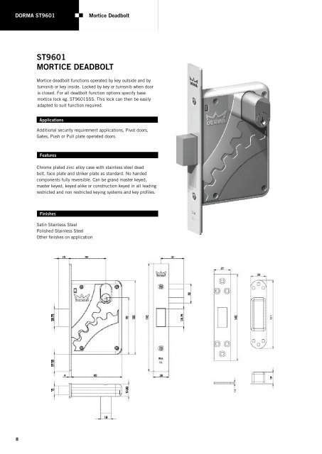 DORMA ST9600 Series Heavy Duty Mortice Locks - Ralenti 2 Build