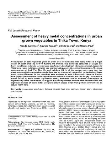 Assessment of heavy metal concentrations in urban grown ...