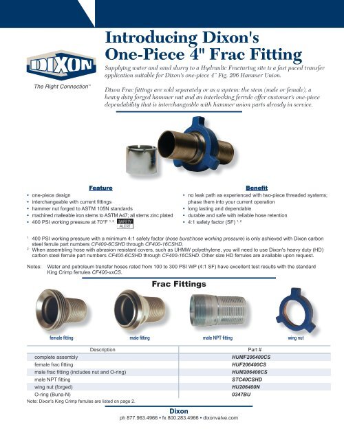 Introducing Dixon's OnePiece 4" Frac Fitting Dixon Valve