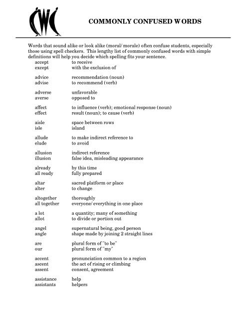 COMMONLY CONFUSED WORDS